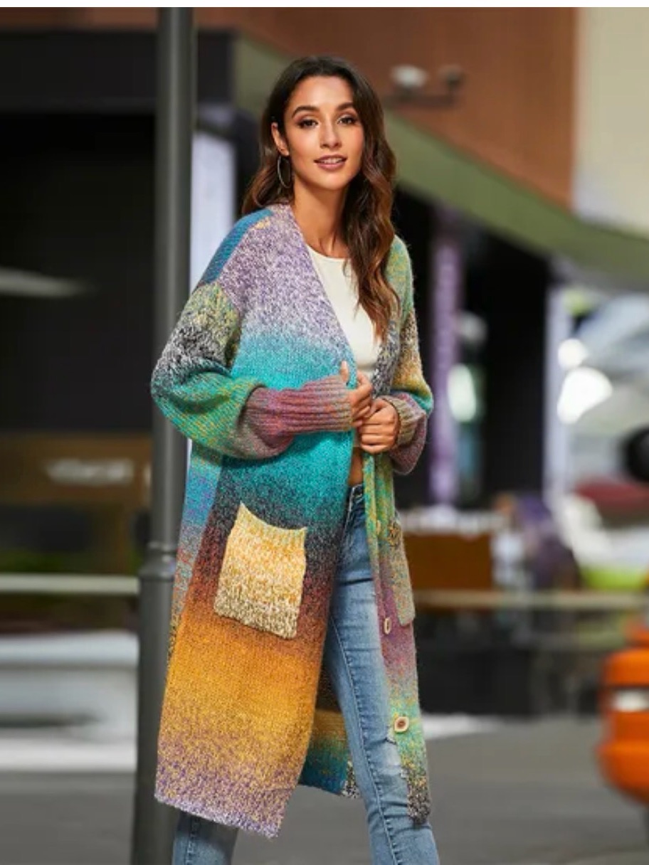 Anthropologie Greylin Natalia Ombre Rainbow Knitted Cardigan Women's Size Small